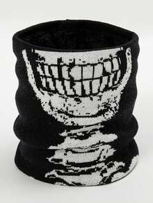 1pc Y2K Skeleton Print Fleece Neck Warmer, Casual Cold-Proof Unisex Scarf, Suitable For Daily Wear, Autumn/Winter
