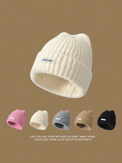 1 件女士可爱耳朵设计针织帽，保暖耳朵保护，时尚百搭无檐帽，秋冬