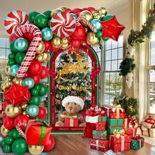 105pcs Christmas Happy Party Balloon Arch Set, Gift Box Candy Cane Foil Balloons In Classic Red & Green Christmas Colors, Ideal For Christmas Party Decor, Birthday, New Year Party Supplies