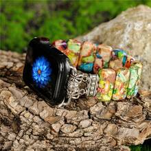 [Natural Stone Beaded Bracelet] Watch Handmade Natural Stone Beaded Bracelet - Vintage Elastic Solo Loop Strap With Jewelry Clasp - Colorful Marbled & Gemstone Design For Series 9/8/7/6/5/4/3/2/1 SE/Ultra, 41/40/37/42/44/45