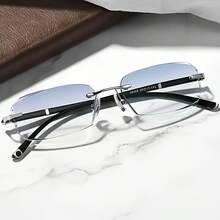 1 Pair Of Men's Smart Zoom Glasses| Vintage Frameless PC Frame Automatic Adjustment +1.5 To -2.0 Degrees Scratch-Resistant And Drop-Resistant Lightweight Design All-Day Comfort Vision Aid Glasses Polycarbonate Lenses - 藍色 - 智慧變焦 - 查看 4