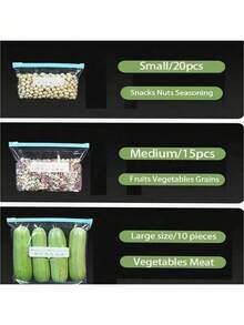 45pcs Zipper Seal Food Storage Bags, Freezer Thick Bags, Microwave , Reusable, Suitable For Organization (20pcs, 15pcs, 10pcs Available), Thickened Airtight Refrigerator Bags With Slider Zipper For Home Use - Multicolor - View 10