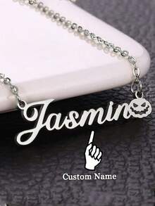 1pc Personalized Name Necklace, Stainless Steel Material, Fashion Versatile, Suitable For Autumn, Retro, Minimalist, Casual, Soccer Mom, Old Money And Various Occasions, Customizable, Unique. An Ideal Gift For Girlfriend, Mom, Family, Friends, Suitable For Anniversary, Birthday, Daily Wear, Prom, Mother's Day, Valentine's Day, Graduation, Wedding, Also The Best Gift For Halloween Or Christmas. - B - View 2