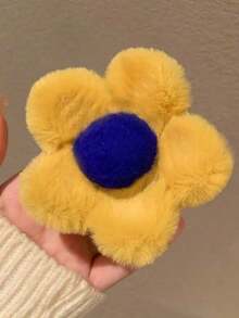 1 peça de acessório de cabelo com fecho coberto de tecido para meninas com lindas flores, presilha de cabelo para outono e inverno, acessórios de cabelo com garra para mulheres, para roupas de férias, presilhas de cabelo fofas com garra de pele, presilha de cabelo de pelúcia para inverno - multicolorido - Ver 20