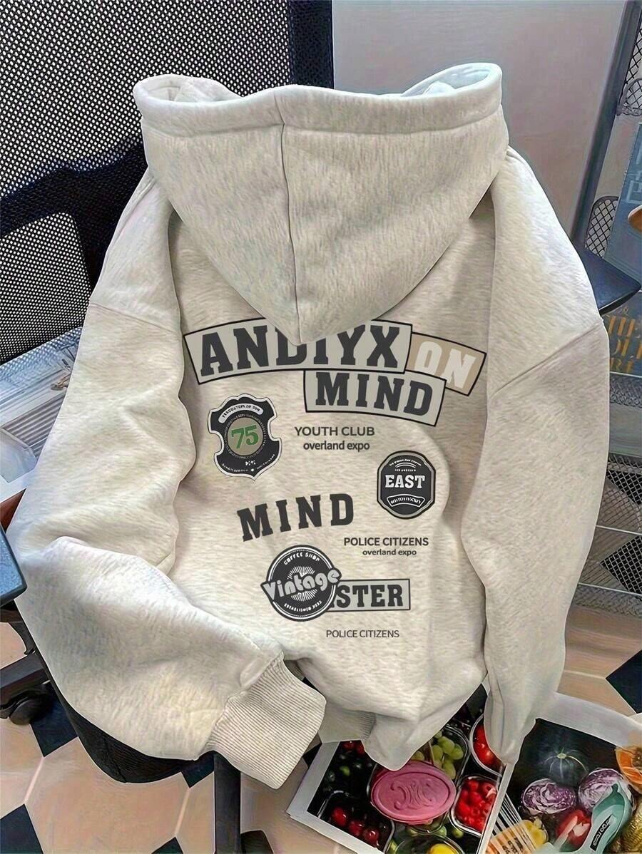 Women's Drop Shoulder Hoodie With Ghost Face Mask & Phone Print Decoration Fall Cloth For Women2025 - Light Grey 5 - View 1