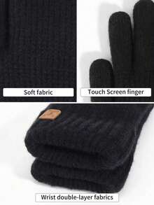 1pair Winter Men's Double-Layered Thickened Touch Screen Texting Warm Gloves, Knitted Stripe & Full Finger Design, Ideal For Parties, Driving, Gaming, Cycling, Hiking, Writing Etc Halloween Accessories Winter Gloves