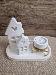 4 PCS/Set - Oval Tray Mold + Chimney Heart House Mold (Large & Small) + Small Cylinder Candlestick Mold, DIY Creative Home Decor Plaster Silicone Molds Set, Epoxy Resin Casting Mould For Handicrafts - White - View 10