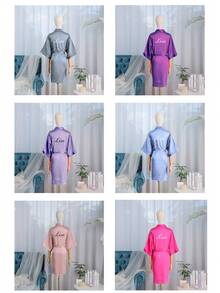 Customized Satin Lace Trim Bridal Robe, Bridesmaid Personalized Wedding Robe, Wedding Party Robe, Personalized Name Robe, Bridal Shower Gift, Silky Loungewear, Bridesmaid Matching Silky Loungewear, Wedding Party Gift, Perfect Gift - Multicolor - View 7