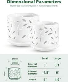 KF-Plant AccessoriesOrchid Pot With Holes, 5+6Inch Ceramic Plant Pots With Drainage Holes And Tray, Promoting Air Circulation And Drainage, Indoor/Outdoor White Flower Potsplant Garden - 白色-2 - 查看 4