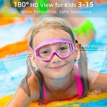Gafas de natación de montura,Goggles Natacion Niños,antivaho y antirayos,Incluye gafas de natación con tapones para los oídos, gorro de natación y mochila - Niños-Rosa - Ver 11