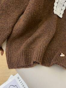 Cárdigan casual de mujer con mangas raglán y cordones, unicolor, para otoño/invierno - Café integral - Ver 9