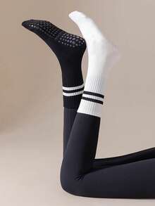 3/5/6/8 双女士普拉提防滑袜，普拉提粘性袜，抓地力瑜伽袜，适合所有季节，黑色、白色、粉色 - 彩色 - 查看 4