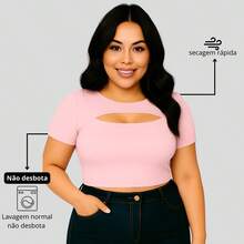 Cropped Plus Size Hollow Neckline Comfort And Elegance - Baby Pink - View 4