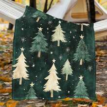 1pc Green Christmas Tree Pattern Fleece Blanket, Single-Sided Printed Flannel Blanket, Suitable For Holidays, Birthdays, Sofa And Home Decor