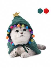 Christmas Pet Cloak Coat, Christmas Tree Shaped Holiday Costume For Cats & Small Dogs - Multicolor - View 2