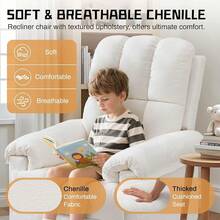 Recliner Chair, Swivel Rocker Recliner Chair Adults, Small Recliners Small Spaces, Upholstered Manual Recliner With Side Pockets, Nursery Rocking Chair Living Room, Chenille, Beige - 米色 - 查看 9