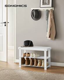 SONGMICS Banco Zapatero, Organizador para Zapatos de Bambú, 28.x 70.1 x 45.3, para Sala de Estar, Dormitorio, Blanco MLBS004W01 - Marrón - Ver 5