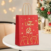8/12/16/20/24pcs Christmas Theme Gold Foil Gift Bags, Gold Foil Pattern Gift Bags, Suitable For Christmas Party Decorations