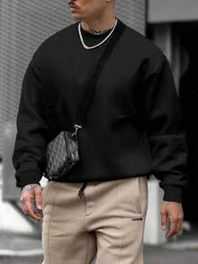 Christmas Outfit Womenchristmas Outfit WomenMen's Solid Color Pullover Sweatshirt, Casual Everyday Wear, For FallLoose And Comfortablewomen Winter Clotheswinter Clothes For Women - 黑色 - 查看 4