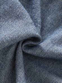 小男孩休闲时尚街头卡通刺绣拼布口袋长袖牛仔衬衫，秋季/春季 - 深色水洗藍 - 查看 8