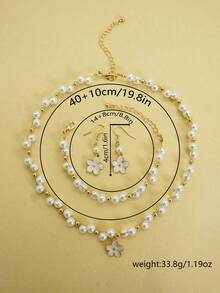 4 قطع طقم قلادة وسوار وأقراط بزهور اللؤلؤ، إكسسوار رومانسي للمناسبات والأعراس والهدايا والاستخدام اليومي