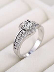 1 chiếc nhẫn mặt dây chuyền đính đá Cubic Zirconia, thích hợp cho nữ, có thể dùng làm quà cưới hoặc quà Valentine. - Bạc - Xem 7