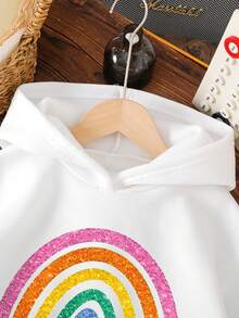 Moletom com capuz quente com estampa de arco-íris para meninas