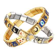 Stylish DIY Modular Kit, Punk Graffiti Pattern Evil Eye - Moon, Star, Heart Stainless Steel Bracelet Modules, Fashionable And Versatile, Suitable For DIY Jewelry Making, Create Personalized Jewelry Accessories, Unisex, Great Gift Idea - Hip-hop Punk Style - View 3