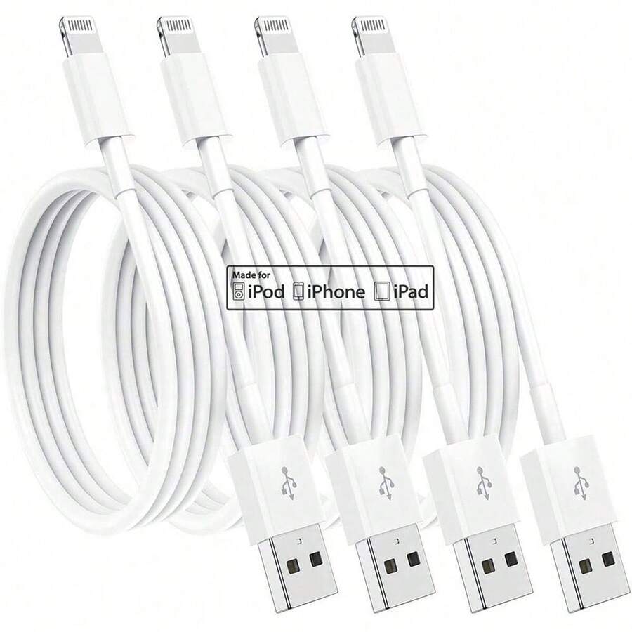 1-4 包 Apple 充电线 3.3 英尺，兼容 充电器线，USB 转闪电快速兼容 充电线兼容 14/13/12/11/11Pro/11Max/X/XS/XR/XS Max/8/7、Ipad（白色）Nan MFi 认证 - 白色 - 查看 1