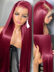 99J Colored Lace Front Human Hair Wigs Straight Burgundy 13x4 HD Transparent Full Lace Frontal Wig Red Glueless Wigs For Women - S99J - 查看 2