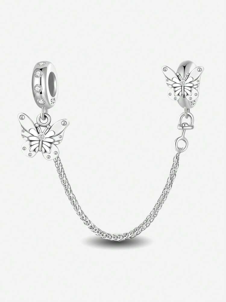 1pc 925 Sterling Silver Multi-Color Decorative Safety Chain, Suitable For DIY Bracelet Jewelry For Women - Silver - View 21