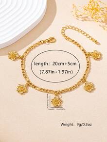 1pc Elegant Minimalist Design Metal Chain Tassel Flower Anklet, Versatile For Parties, Gatherings, Daily Wear, Banquets, Family Dinners, Thoughtful Gift For Girlfriend, Valentine's Day, Mom, Teacher - Yellow Gold - View 5