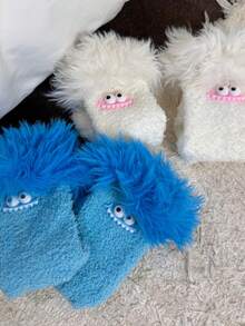 1 Pair Women's Autumn/Winter Christmas & Halloween Funny Colorful Plush Socks, Coral Fleece Warm Thick Cartoon House Socks, Cozy Socks