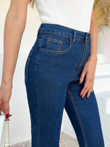 Womens High-Rise Straight Leg Jeans - Comfortable Stretch Denim Classic Fit Casual Pants - 藍色 - 查看 3