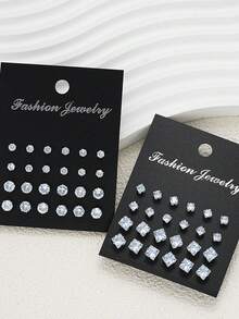 17KM Conjunto de brincos de aço inoxidável com 24 a 72 peças, elegante e moderno, com zircônia sintética incrustada, adequado para festas, reuniões, dia dos namorados, férias, encontros, presente perfeito