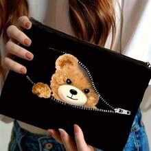 2 piezas, Bolsa de maquillaje con estampado de oso de peluche y gato negro, bolsa de cosméticos con cremallera y bolsa de aseo con estilo gótico oscuro de la academia, bolsa reutilizable para medicamentos con tema lindo, bolsa para lápices, bolsa de almacenamiento, bolsa de viaje y maquillaje - para la escuela, decoración del hogar de verano, bolsa para bocadillos - 9 pulgadas * 6 pulgadas Bolsa de maquillaje, neceser, bolsa de cosméticos, bolsa de lavado, artículos esenciales de viaje, artículos esenciales de vacaciones para hombres y mujeres