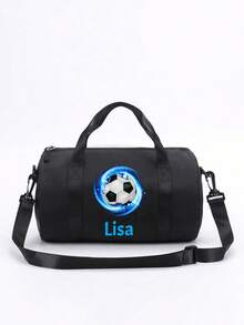 Customizable Back To School Mini Personalized Sports Bag, You Can Add Name, Text Or Pattern. It Features A Football Theme Design, Perfect For Various Sports And Daily Use, Such As Outings, Workouts, Travel, Shopping And Beach Activities. An Ideal Gift For Any Occasion, Especially Christmas! Personalized Customization Service Provided. - Black - View 10