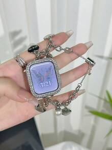 1 pieza Correa de reloj de mujer de lujo con corazón dorado y perla grande compatible con Apple Watch Series y Apple Watch Ultra