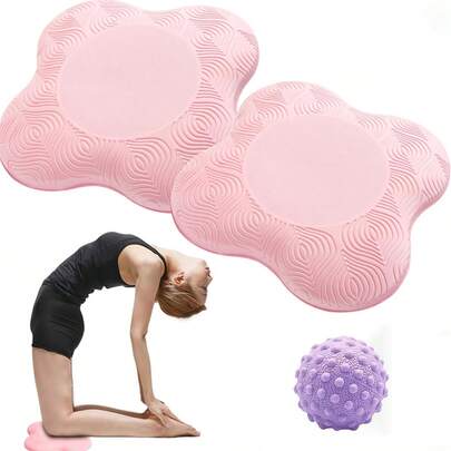 3Pcs/Set Thick Yoga Mats, Knee And Elbow Cushions - Extra Thick Foam Suitable For Knees, Elbows, Wrists, Hands, And Head - Pilates And Yoga Squat Pads - Unisex Foam Pads With Massage Ball, Portable Travel Use