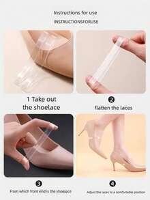 1 par de cordones elásticos transparentes para mujer, con diseño antideslizante y longitud ajustable, que evitan eficazmente que los zapatos se deslicen debido a un ajuste excesivo. Adecuado para tacones altos, zapatos de cuero y sandalias. - Transparente - no ajustable - Ver 5