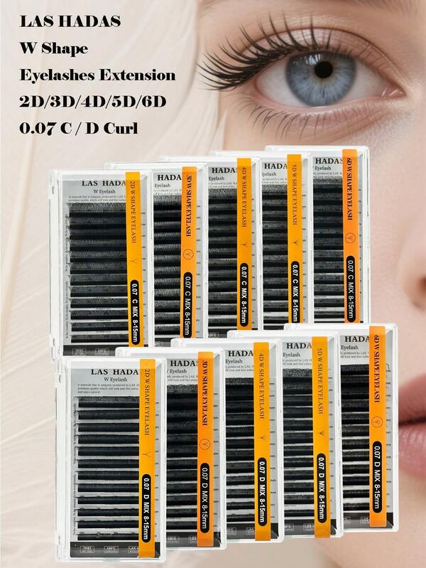 Extensões de cílios LAS HADAS Blooming Volume C D Curl 0,07 8-15 mm Bandeja mista Easy Fan Lash Extensions Volume Lashes 2D-6D Auto-leque Matte Black W Shape Lash Extensions (0,07-C D, 8-15 mm Mix, 12 fileiras)