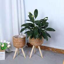 2 st rottingkorgar, träben på golvet, blomkorgar för vardagsrum/balkongdekor, höstblomsställ för heminredning - Brun - Visa 3