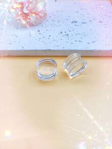 1对透明蓝色玻璃实心耳塞，无螺纹，耳廓扩张器，耳洞拉伸饰品，男女通用日常佩戴，尺寸6-30毫米 - 無色 - 查看 18