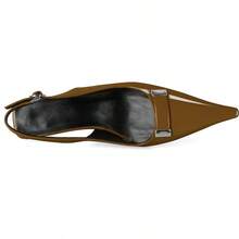 Women's Pointed Toe Slingback Heels Metal Buckle Ankle Strap Kitten Low Heel Pumps 2 Inch Stylish Retro Women Shoes-20256688 - 漆皮棕色 - 查看 2