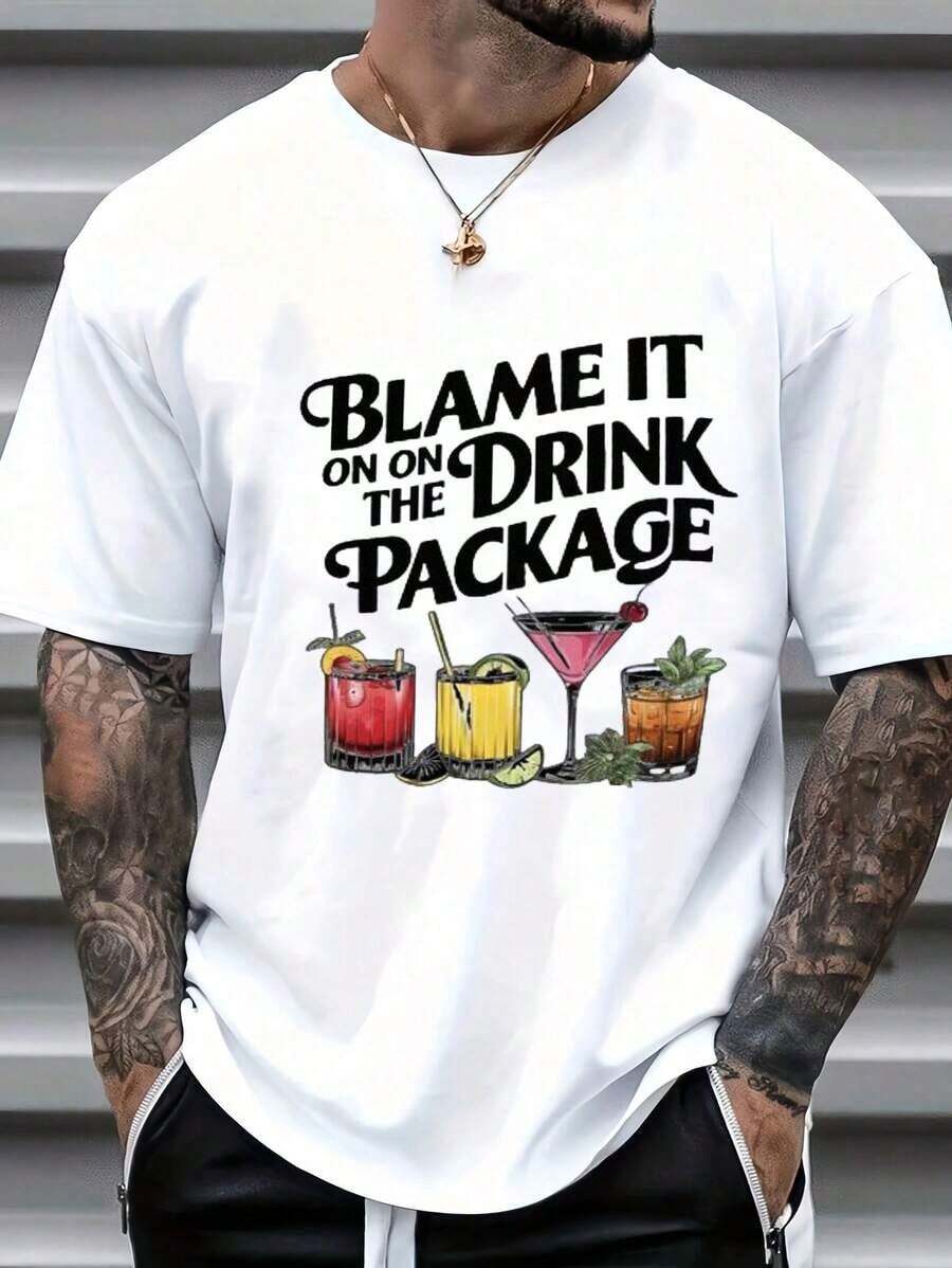 Blame It On Drink Package-Shirt - Funny Drinking Tee, Casual Crew Neck Cotton-Shirt, Soft, Summer Breathable Tee - Parties, Vacations, Weekend Getaways, Bartenders, Cocktail Lovers, Friends. - trắng - Xem 1