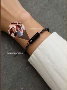 Pulsera de proyección de foto personalizada, pulsera de eslabón cubano de acero inoxidable con nombre personalizado, regalo de pareja para el Día de San Valentín - Multicolor - Ver 5