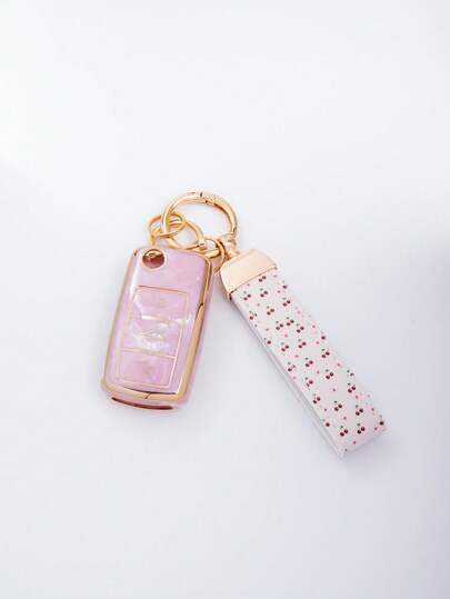 مجموعة غطاء مفتاح السيارة الجديد + سلسلة مفتاح السيارة الكرزية، حامل مفتاح أنيق وعصري مع مفك، مقاوم للخدش والسقوط، بسماكة 0.1 مم فائقة الرقة والهدوء، قابل للطي ب- 3 أزرار مناسب بدقة لطرازات السيارات (بما في ذلك مفك التركيب)، تصميم محمول مقاوم للصدمات والبلى، حماية إشارة 360 درجة، طلاء مقاوم للبصمات يبقى كالجديد [يرجى التحقق من صفحة التفاصيل للطرازات المتوافقة]