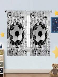 2pcs Football Printed Curtain,Without Holes Curtain, Refer To Bedroom Office Kitchen Living Room Study Home Decor - Black and White - View 9