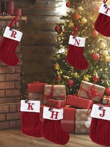 1pc Red Christmas Hat Letter Knitted Socks, English Letters Hanging Stockings, Suitable For Party Decoration 2026 New Year Party Favors Supplies, Baby's Room Decoration, Home Nursery Hanging Decorations, Personalized Initial Xmas Stocking, Family Holiday Xmas Home Room Decor, Xmas Tree Ornaments, Xmas Eve Surprise Gifts Package Xmas Costumes, Baby Xmas Gift, Babe Party Favor - Christmas Hat Letter Knitted Socks - View 6