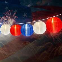 Red White And Blue Lantern String Lights, 25FT G40 LED Outdoor String Lights With 10 8 Inch Waterproof Nylon Lanterns, Hanging 4th Of July Patriotic Decoration Lights For Garden Backyard Party-274881 - RedWhiteBlue - View 2